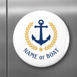 ボートネームいかり金ゴールドスタイルローレルブルーホワイト マグネット<br><div class="desc">必要にパーソナライズされた応じて、ボート名、家族名または他の所望の文字と丸い磁石。いかり設計のボーカスタムトスタイル航海の、金ゴールドのラウレルのテーマとスターのエンブレムを白に葉合わせるか、または簡単に現在のシンボルに合わせて原色を調整する。</div>