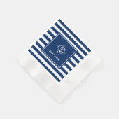 ボートネームコンパスいかりブルーストライプカクテル 縁ありカクテルナプキン (角)