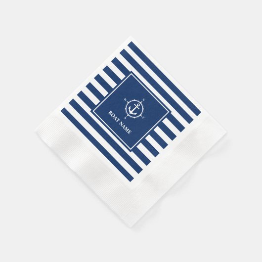 ボートネームコンパスいかりブルーストライプカクテル 縁ありカクテルナプキン (角)