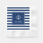 ボートネームコンパスいかりブルーストライプカクテル 縁ありカクテルナプキン (正面)