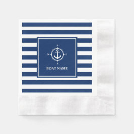 ボートネームコンパスいかりブルーストライプカクテル 縁ありカクテルナプキン
