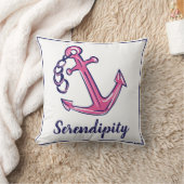ボートネームネイビーピンクいかり クッション (ブランケット)