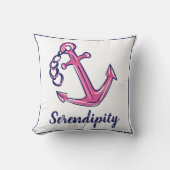 ボートネームネイビーピンクいかり クッション (正面)
