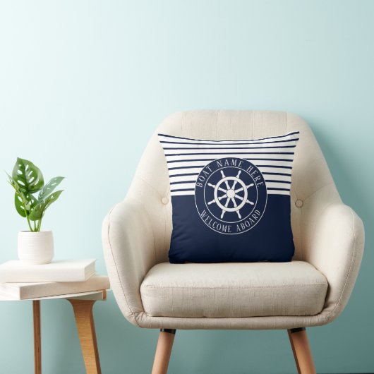 ボートネームネービーブルーシップ航海のヘルムヨット クッション (椅子)