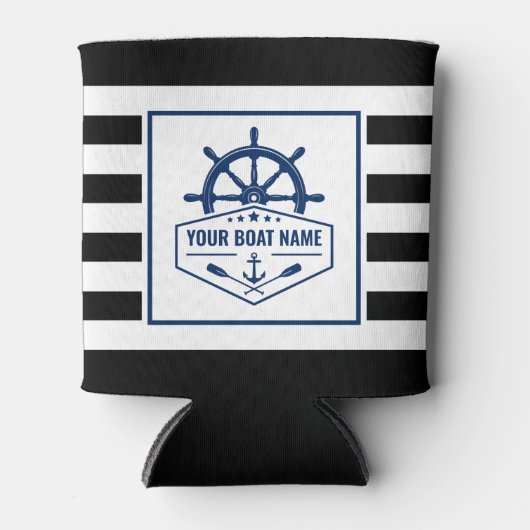 ボートネーム航海のいかりオーズヘルムストライプの 缶クーラー (正面)