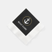 ボートネーム航海のいかりカクテルブラック金ゴールド 縁ありカクテルナプキン (角)