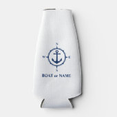ボートネーム航海のいかりコンパスネイビーオンホワイト ボトルクーラー (正面)