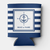 ボートネーム航海のいかりコンパスネイビーブルーストライプ 缶クーラー (正面)