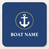 ボートネーム航海のいかりスターブルー金ゴールド スクエアペーパーコースター (正面)