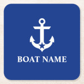 ボートネーム航海のいかりスターブルー スクエアペーパーコースター (正面)