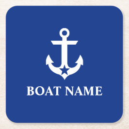 ボートネーム航海のいかりスターブルー スクエアペーパーコースター