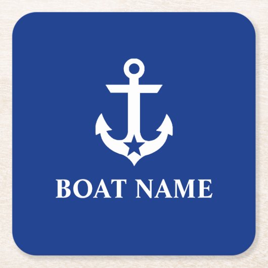 ボートネーム航海のいかりスターブルー スクエアペーパーコースター (正面)