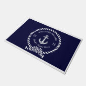 ボートネーム航海のいかりダークネイビーブルーウェルカム ドアマット (アングル)