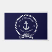 ボートネーム航海のいかりダークネイビーブルーウェルカム ドアマット (正面)