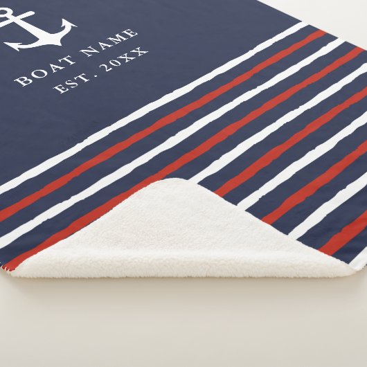 ボートネーム航海のいかりネイビストライプーブルーシェルパ シェルパブランケット (3/4)