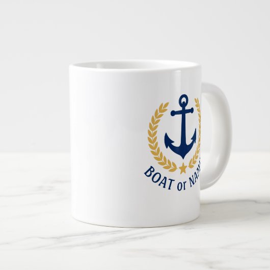 ボートネーム航海のいかり金ゴールドスタイルローレルスター ジャンボコーヒーマグカップ (正面右)