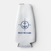 ボートネーム航海のコンパスいかりネイビーオンホワイト ボトルクーラー (正面)