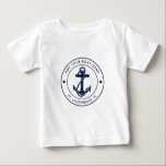 ボートネーム航海のネイビーブルーいかりカスタム ベビーTシャツ<br><div class="desc">上の「パーソナライズ」ボタクリックンでボート名と場所を追加する。私たちのスタイルをテーマにしたカスタムボートスワッグと航海の一緒に航海を設定し、家族の残りの部分と一緒にあなたの海洋冒険のための究極の仲間。このベビー体スーツインスパイアは海のキュートなデザインを誇り疑問に思、いかりやロープなどクラシックの海洋のモチーフを取り入れている。あなたはの海岸沿いのクルージングや海底探検に乗り出すかどうか航海の、私たちのアパレルは機能としゃれているの完璧なブレンドであり、それはボーイング愛好家のための必需品である。船乗りや乗客にとって完璧な景品。</div>