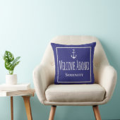 ボートネーム航海のロープいかりブルーウェルカムスロー クッション (椅子)