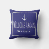 ボートネーム航海のロープいかりブルーウェルカムスロー クッション (裏面)