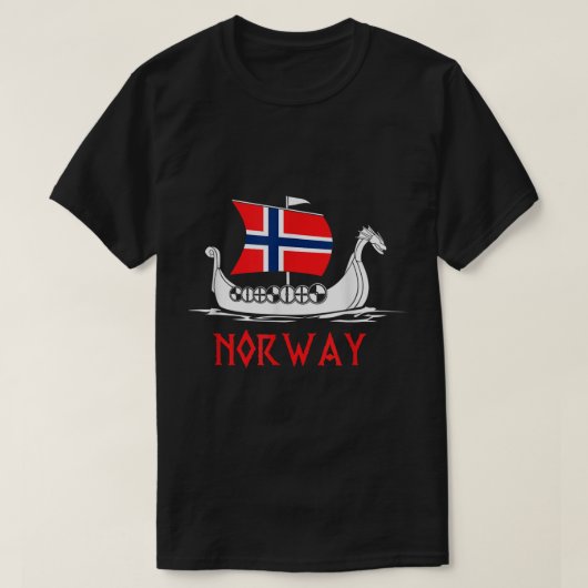 ボートノルウェー国旗ノルウェーバイキング船ノルウェー Tシャツ (デザイン正面)