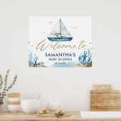 ボートハンプトン航海の金ゴールドベビーシャワーウェルカム ポスター (キッチン)