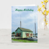 ボートバイオイスターシャック – 誕生日メンズ カード (黄色い花)