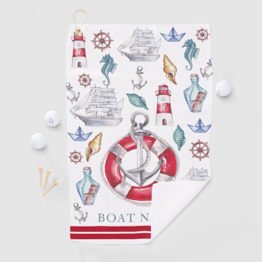ボートパーソナライズされたの水色航海の ゴルフタオル (インサイチュ)