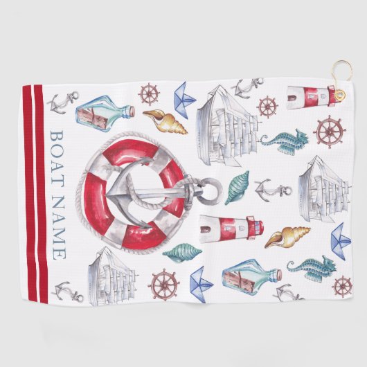 ボートパーソナライズされたの水色航海の ゴルフタオル (横)