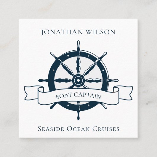 ボートパーソナライズされたキャプテンヴィンテージ航海のホイール スクエア名刺 (正面)