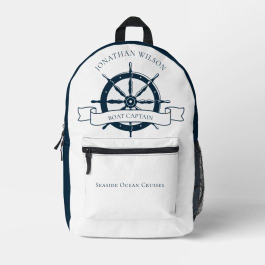 ボートパーソナライズされたキャプテンヴィンテージ航海のホイール プリントバックパック (正面)