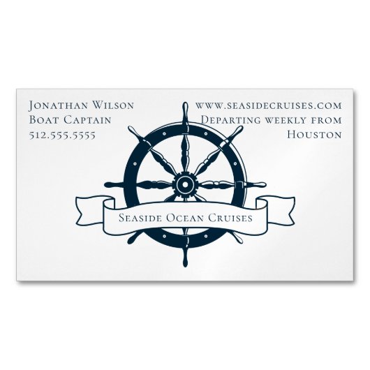 ボートパーソナライズされたキャプテンヴィンテージ航海のホイール マグネット名刺 (正面)