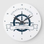 ボートパーソナライズされたキャプテンヴィンテージ航海のホイール ラージ壁時計 (正面)