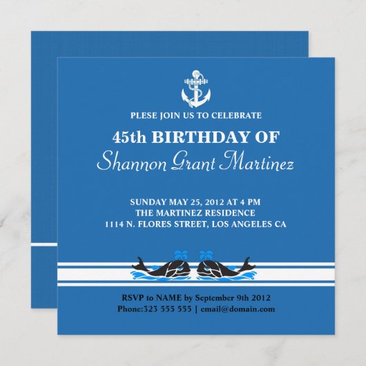 ボートパーティー誕生日招待状 招待状 (正面/裏面)