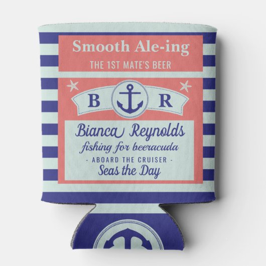 ボートファースト航海のメイトストライプのセーラーコーラルビール 缶クーラー (裏面)