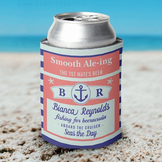 ボートファースト航海のメイトストライプのセーラーコーラルビール 缶クーラー