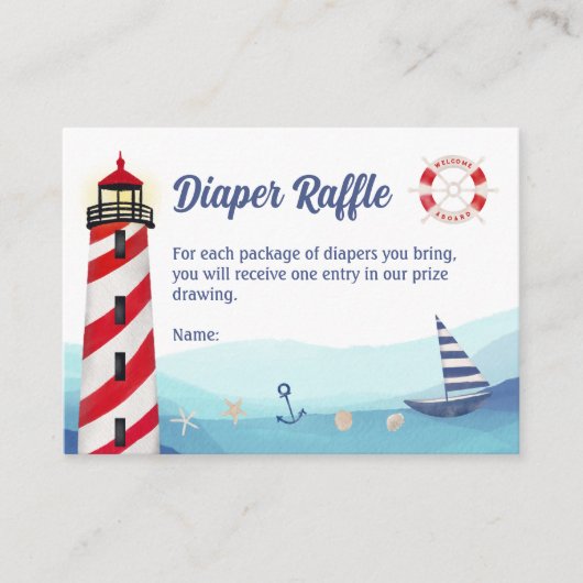 ボートブルー赤航海の赤ベビーシャワーおむつエッフェル エンクロージャーカード (正面)