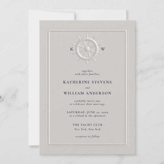 ボートヘルムフェイクエンボスクラシックフレームシック結婚ズ 招待状 (正面)
