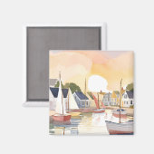 ボートベイ|沿岸海洋水彩画 マグネット (正面/裏面)