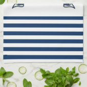 ボートホイ航海のール、ネイビーブルーホワイトストライプズ キッチンタオル (折り畳み)