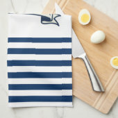 ボートホイ航海のール、ネイビーブルーホワイトストライプズ キッチンタオル (四つ折り)