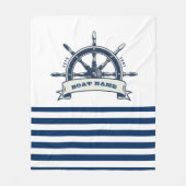 ボートホイ航海のール、ネイビーブルーホワイトストライプ フリースブランケット (正面)