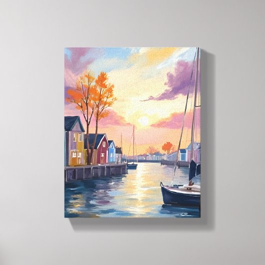 ボートマリーナ | 海岸の湾の水彩画 キャンバスプリント (正面)