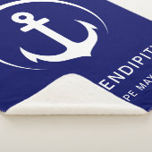 ボートモノグラムモダンネイビーブルー シェルパブランケット (3/4)