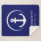 ボートモノグラムモダンネイビーブルー シェルパブランケット (正面(横))