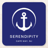 ボートモノグラムモダンネイビーブルー スクエアペーパーコースター (正面)