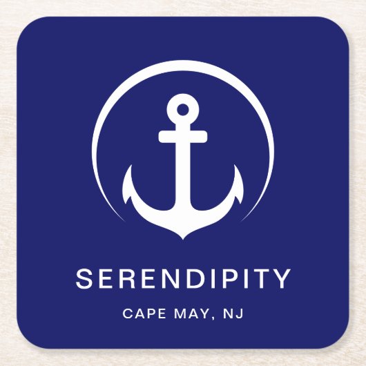 ボートモノグラムモダンネイビーブルー スクエアペーパーコースター (正面)