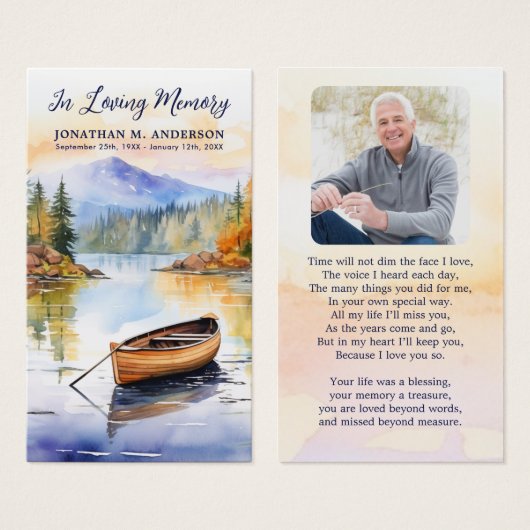 ボートレイク記念写真葬式祈りの言葉カード (正面&裏面)