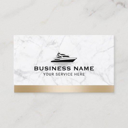 ボートレンタルと販売モダン金ゴールド縁ど大理石 名刺 (正面)