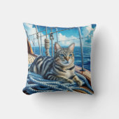 ボートロープの上のタビーネコ クッション (正面)